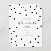 結婚式の日時をお知らせ ブラック&ホワイトのドット ポストカード (正面/裏面)