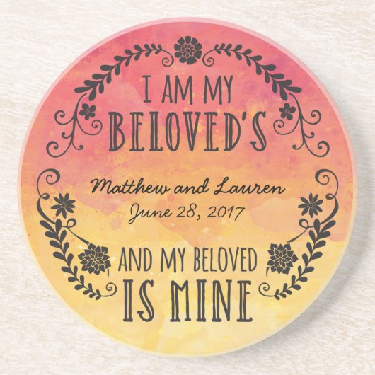 結婚式の日没の水彩画、私は私の最愛です コースター (正面)