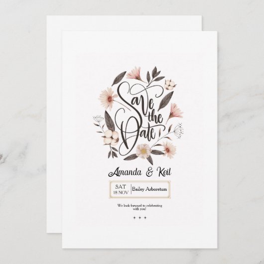 結婚式の日程お知らせカリグラフィー発表 セーブザデート (正面/裏面)