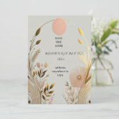 結婚式の日程を保存 ピンクとゴールドのシンプルな招待状 招待状 (スタンド正面)