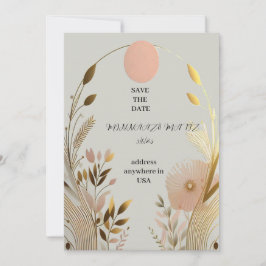 結婚式の日程を保存 ピンクとゴールドのシンプルな招待状 招待状