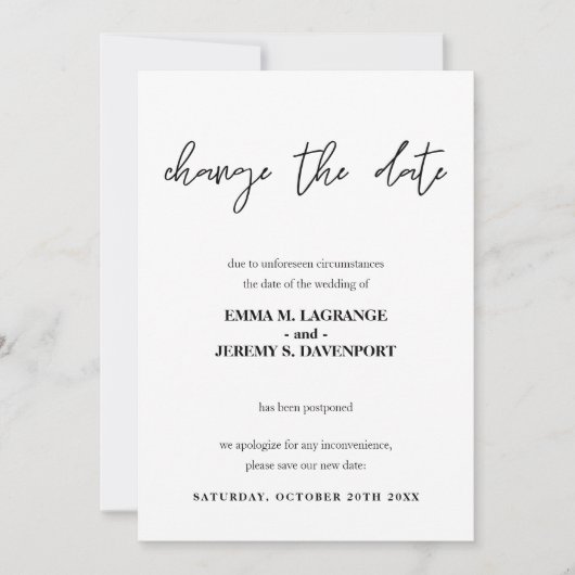 結婚式の日程変更のお知らせ セーブザデート (正面)