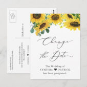 結婚式の日程変更 エレガントなひまわり スクリプト ポストカード (正面/裏面)