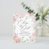 結婚式の日程変更 エレガントなブッシュローズ ポストカード (スタンド正面)
