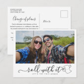 結婚式の日程変更 フォト モダン ファン 案内ポストカード (正面/裏面)