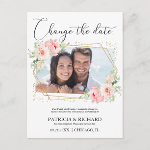 結婚式の日程変更 ブラッシュフラワーフォト ポストカード