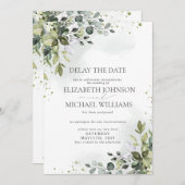 結婚式の日程延期 ユーカリの水彩 案内状 (正面/裏面)