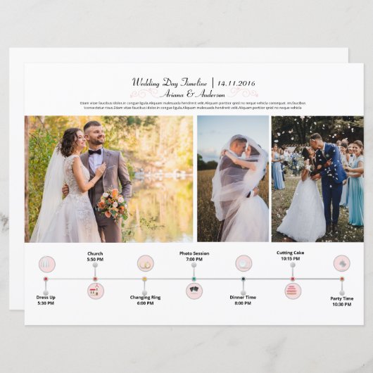 結婚式の日程表のタイムラインテンプレート (正面/裏面)