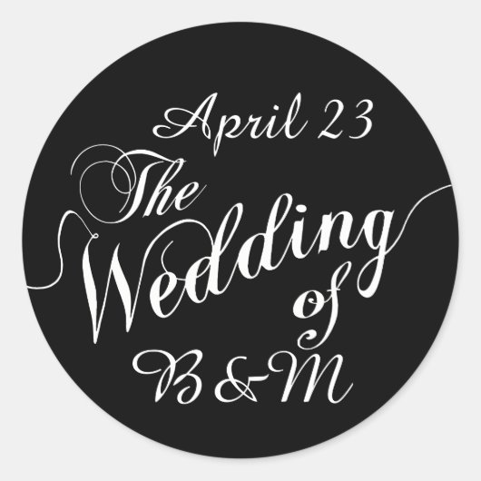 結婚式の日黒白 ラウンドシール (正面)