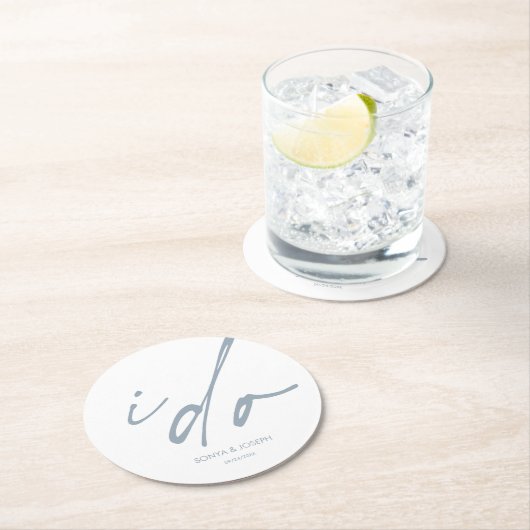 結婚式の日 エレガントなスクリプト I Do ラウンドペーパーコースター (インサイチュ)