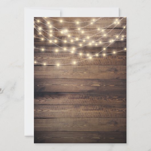 結婚式の日 |木材およびストリングライトプログラム 招待状 (裏面)