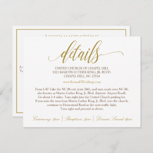 結婚式の明細カード|の豪華な書道(金ゴールド) エンクロージャーカード (正面/裏面)