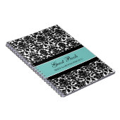 結婚式の来客名簿のティール（緑がかった色）のダマスク織のノート ノートブック (右側)