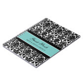 結婚式の来客名簿のティール（緑がかった色）のダマスク織のノート ノートブック (左側)