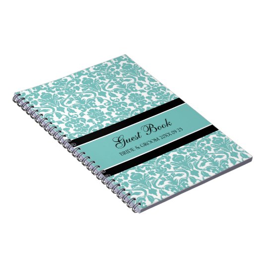 結婚式の来客名簿のティール(緑がかった色)のダマスク織のノート ノートブック (右側)