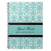 結婚式の来客名簿のティール(緑がかった色)のダマスク織のノート ノートブック (正面)