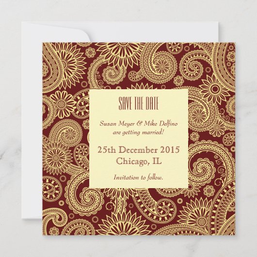 結婚式の案内カード　インド風　赤 招待状 (正面)