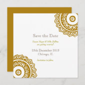 結婚式の案内カード　ゴールド　ホワイト セーブザデート (正面/裏面)