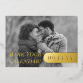 結婚式の案内状 黒白写真付き Save the Date 箔招待状 (正面)