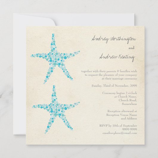 結婚式の水のターコイズのヒトデの招待状 招待状 (裏面)