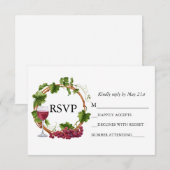 結婚式の水彩画のブドウのつるの花輪 出欠カード (正面/裏面)