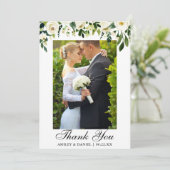 結婚式の水彩画の緑の白い花の写真 サンキューカード (スタンド正面)