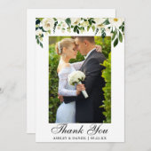 結婚式の水彩画の緑の白い花の写真 サンキューカード (正面/裏面)