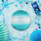 結婚式の水彩画の青い海のカスタムな紙皿 ペーパープレート (パーティー)