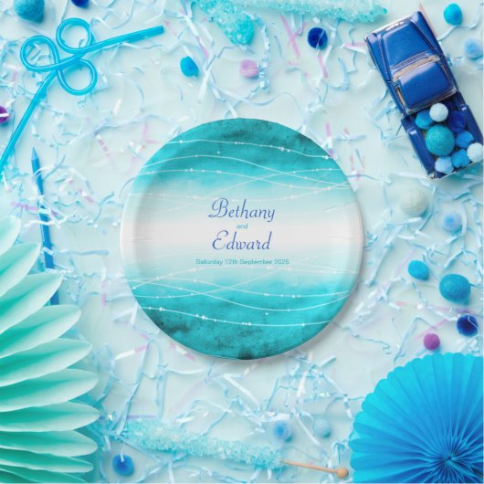 結婚式の水彩画の青い海のカスタムな紙皿 ペーパープレート (パーティー)