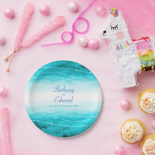 結婚式の水彩画の青い海のカスタムな紙皿 ペーパープレート (パーティー)