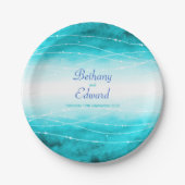 結婚式の水彩画の青い海のカスタムな紙皿 ペーパープレート (正面)