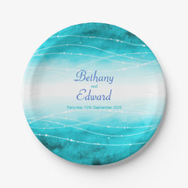 結婚式の水彩画の青い海のカスタムな紙皿 ペーパープレート