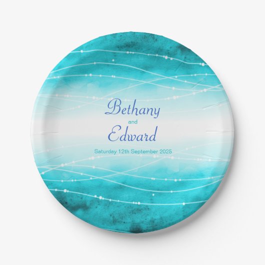 結婚式の水彩画の青い海のカスタムな紙皿 ペーパープレート (正面)