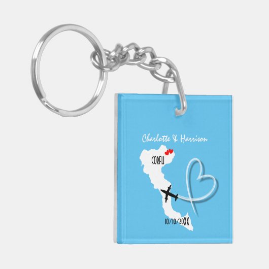 結婚式の海外の宛先Corfu日付を保存 キーホルダー (正面左)