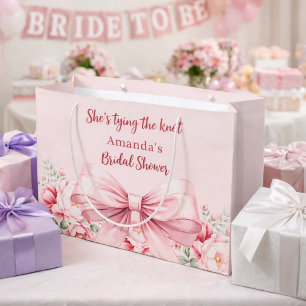結婚式の準備 ピンクの蝶結び 花の装飾付き ブライズシャワー ラージペーパーバッグ