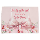 結婚式の準備 ピンクの蝶結び 花の装飾 ブライズシャワー ラージペーパーバッグ (正面)