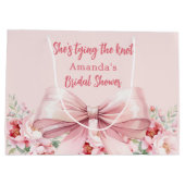 結婚式の準備 ピンクの蝶結び 花の装飾 ブライズシャワー ラージペーパーバッグ (裏面)