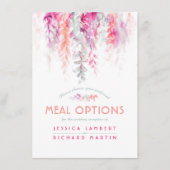 結婚式の珊瑚ピンクの花のカスケード食事オプション エンクロージャーカード (正面)