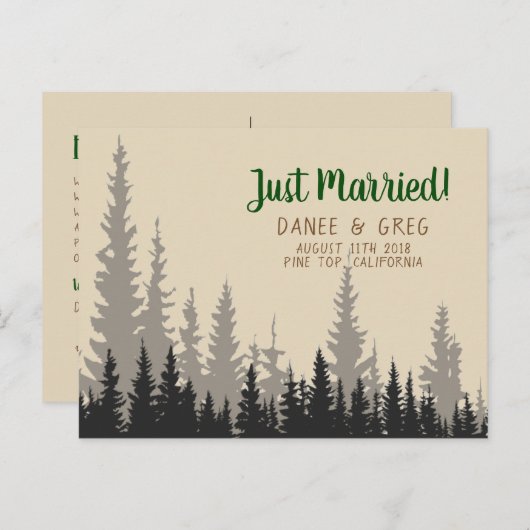 結婚式の発表のたった今結婚しました山の木 案内ポストカード (正面/裏面)