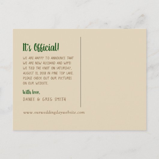 結婚式の発表のたった今結婚しました山の木 案内ポストカード (裏面)