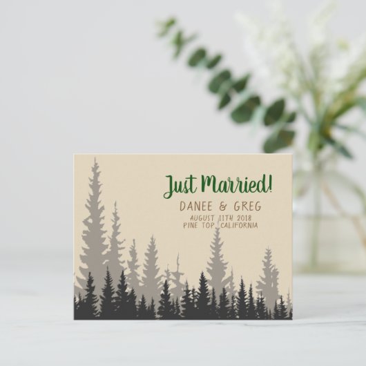 結婚式の発表のたった今結婚しました山の木 案内ポストカード (スタンド正面)
