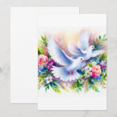 結婚式の白い鳩の水彩画 招待状 (正面/裏面)