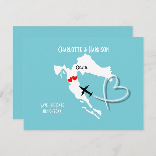 結婚式の目的地クロアチア日付を保存 セーブザデート (正面/裏面)