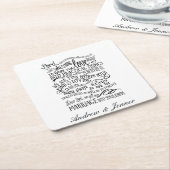 結婚式の祈りの言葉の名前入りな好意の結婚式のコースター スクエアペーパーコースター (アングル)
