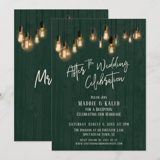 結婚式の祝いの後 緑の木と光 招待状 (正面/裏面)