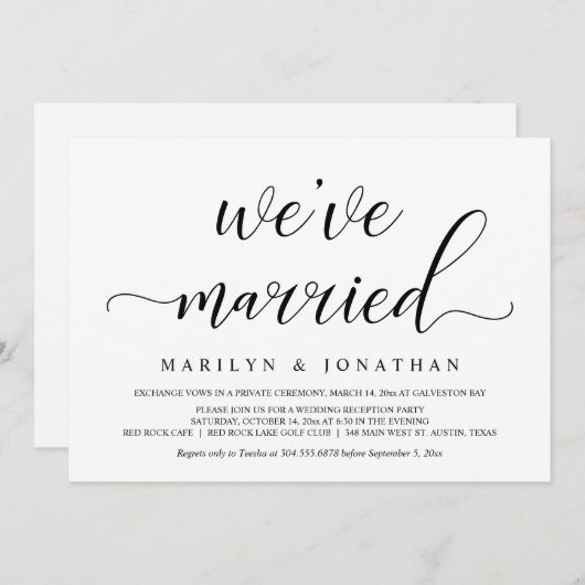 結婚式の秘密の挙式、エレガントな披露宴パーティー 招待状 (正面/裏面)