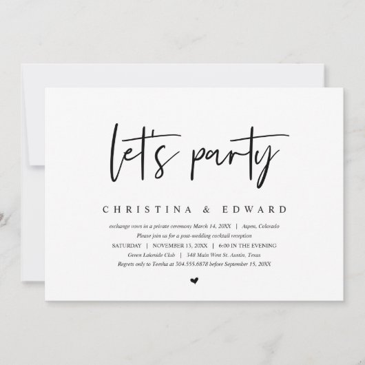 結婚式の秘密の祝い, 現代のミニマリスト, パーティーをしよう 招待状 (正面)