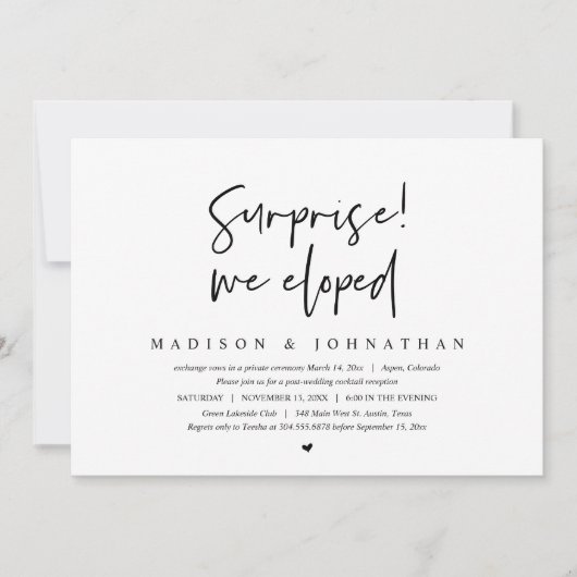 結婚式の秘密の計画, サプライズ, 私たちはこっそり結婚しました 招待状 (正面)