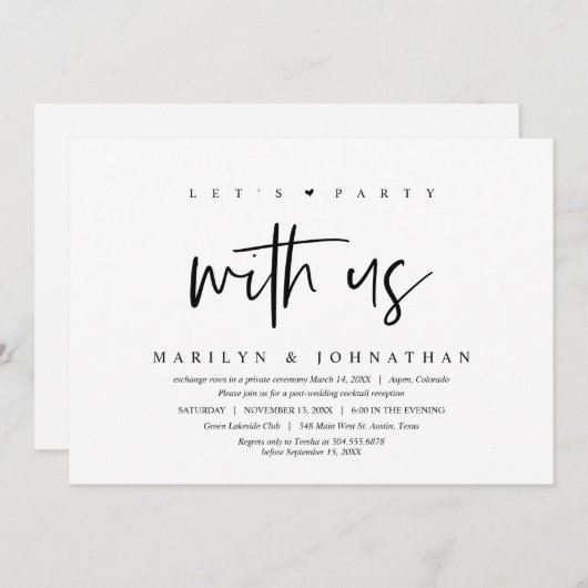 結婚式の秘密の計画, 現代的, 私たちと一緒にパーティーをしよう 招待状 (正面/裏面)