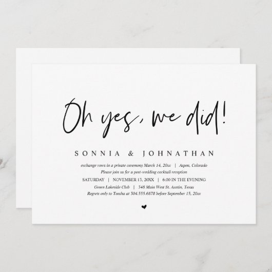 結婚式の秘密の誓い、そう、しました 招待状 (正面/裏面)